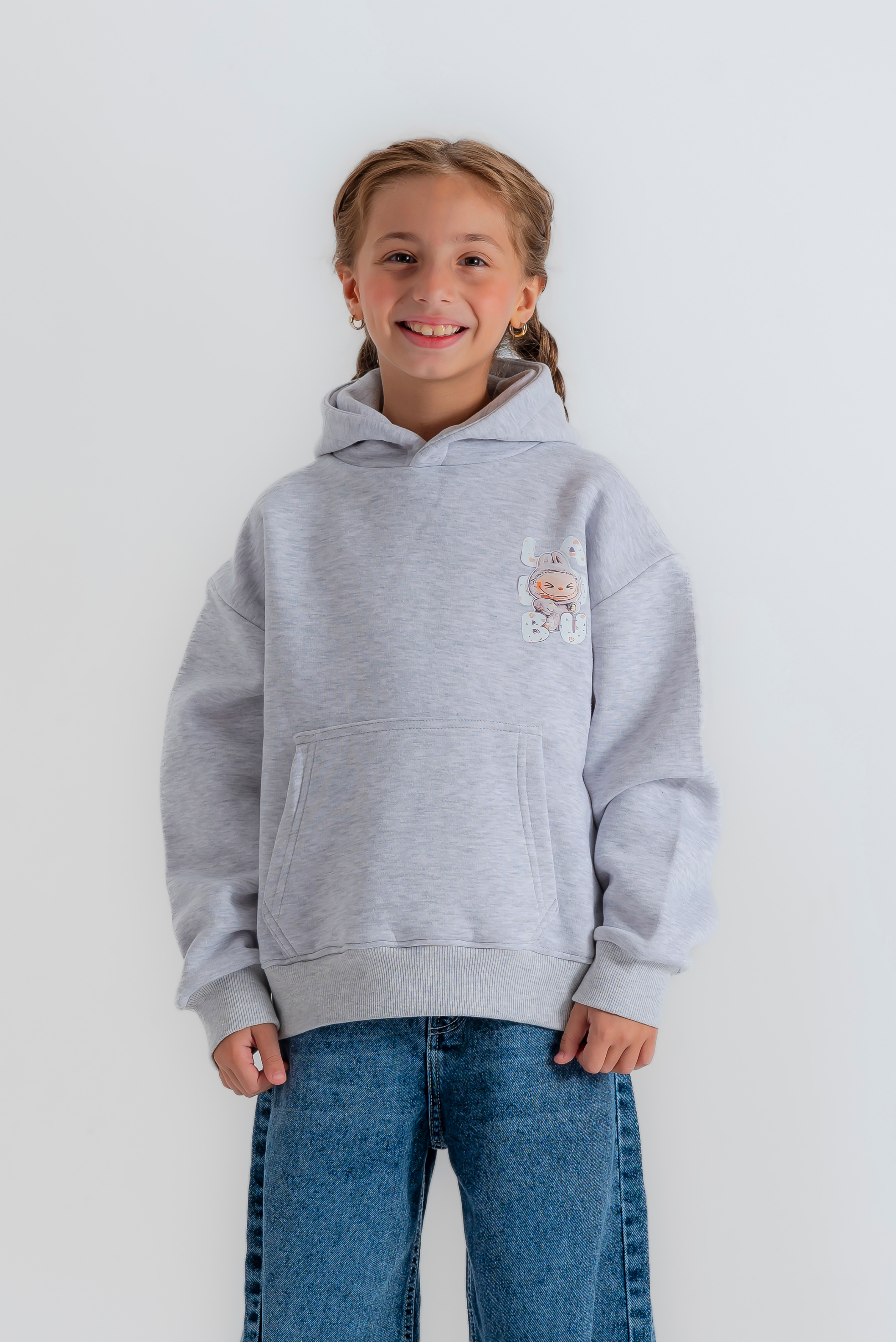 "oversized Labubu" hoodie for girls