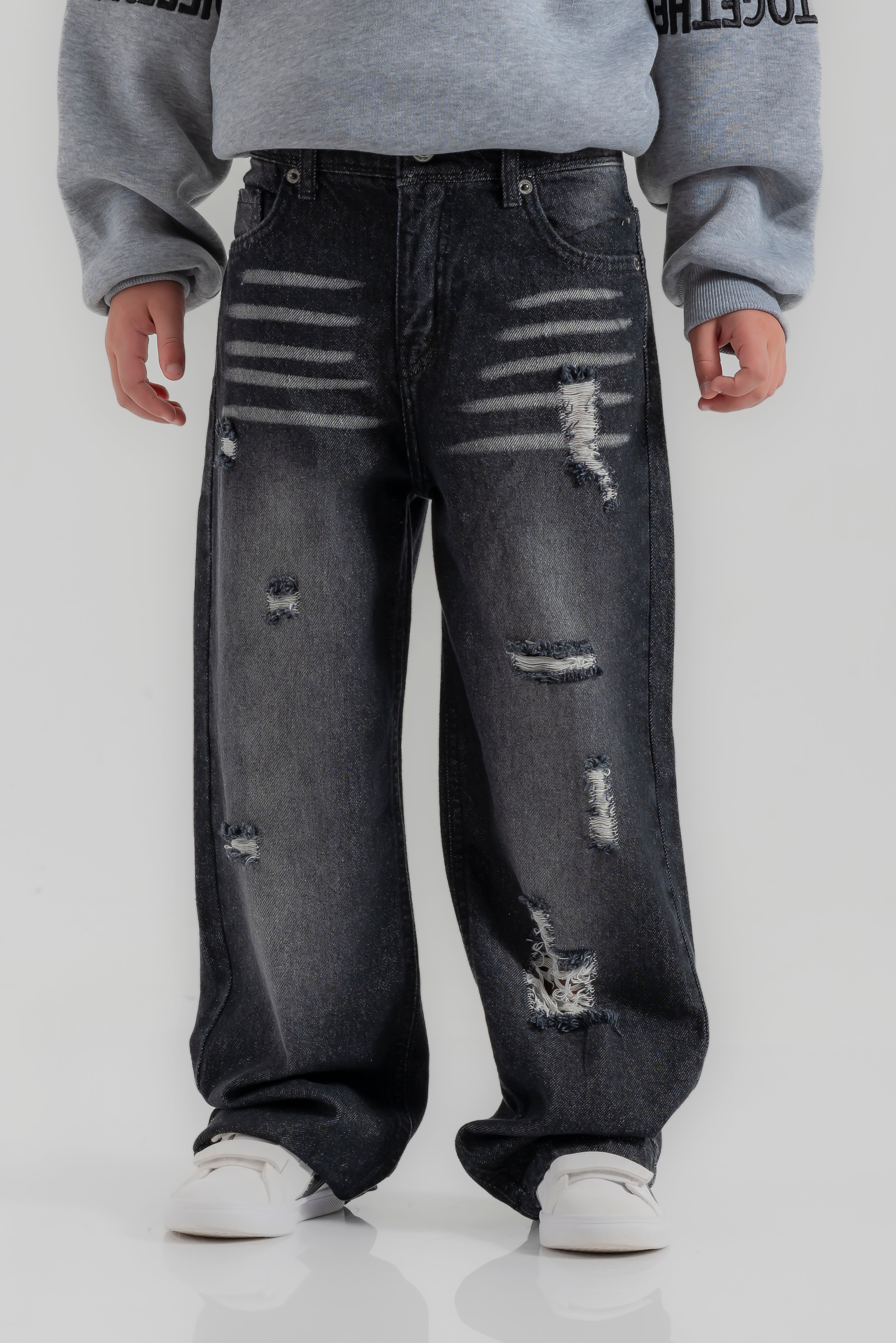 "wide-leg jeans with rips" pants for boys