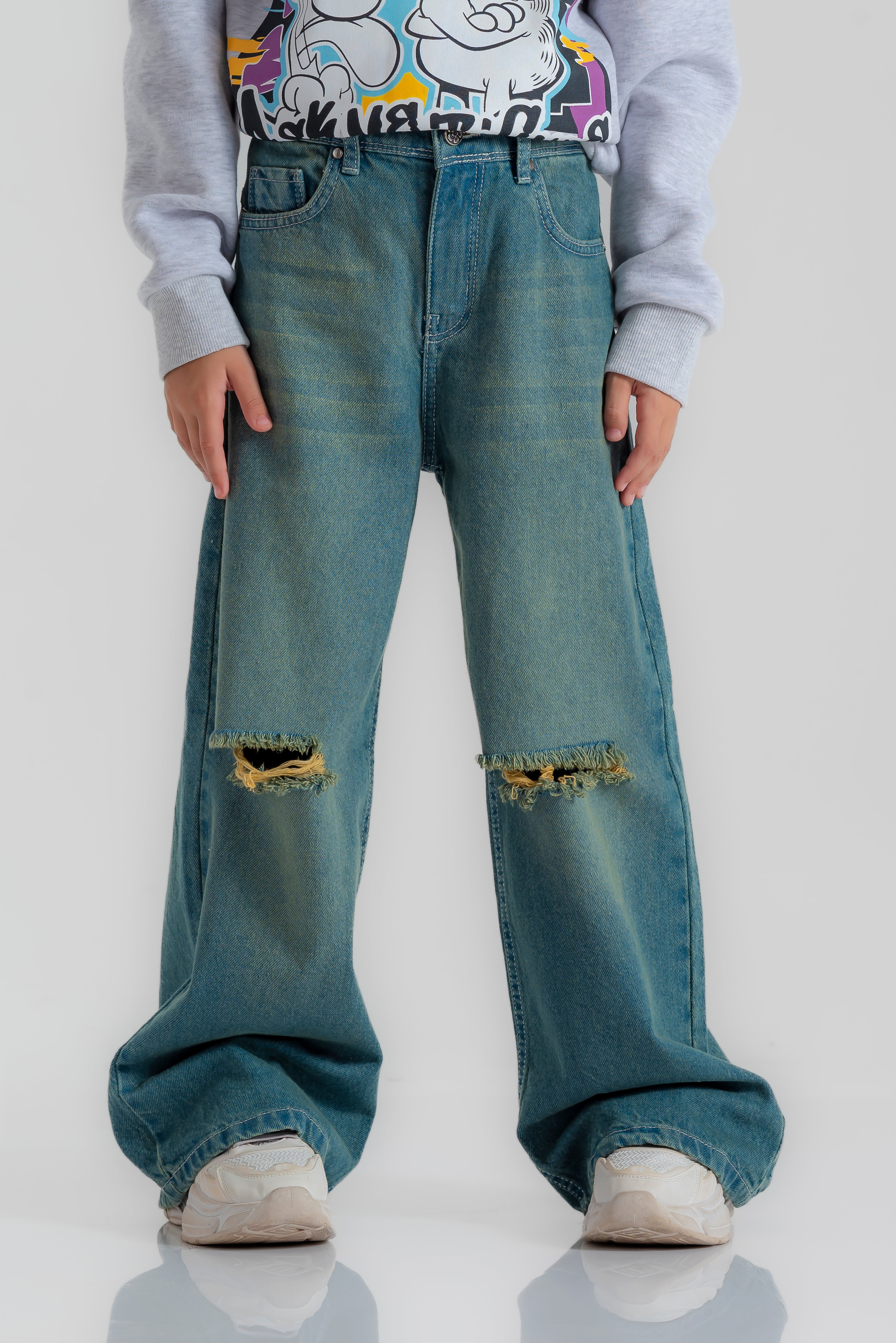 "Wide- Leg Ripped Pants "for Girls