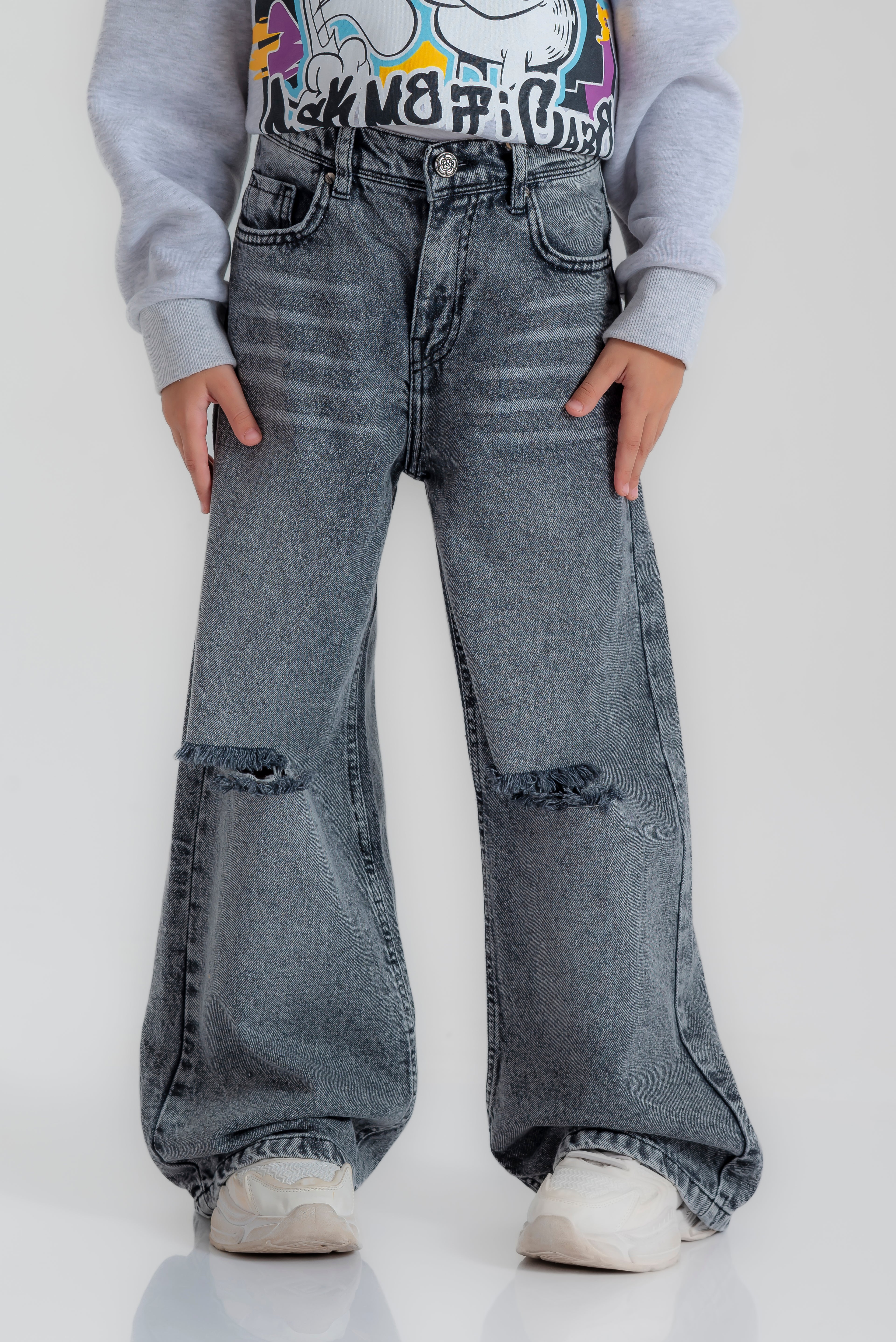 "Wide- Leg Ripped Pants "for Girls