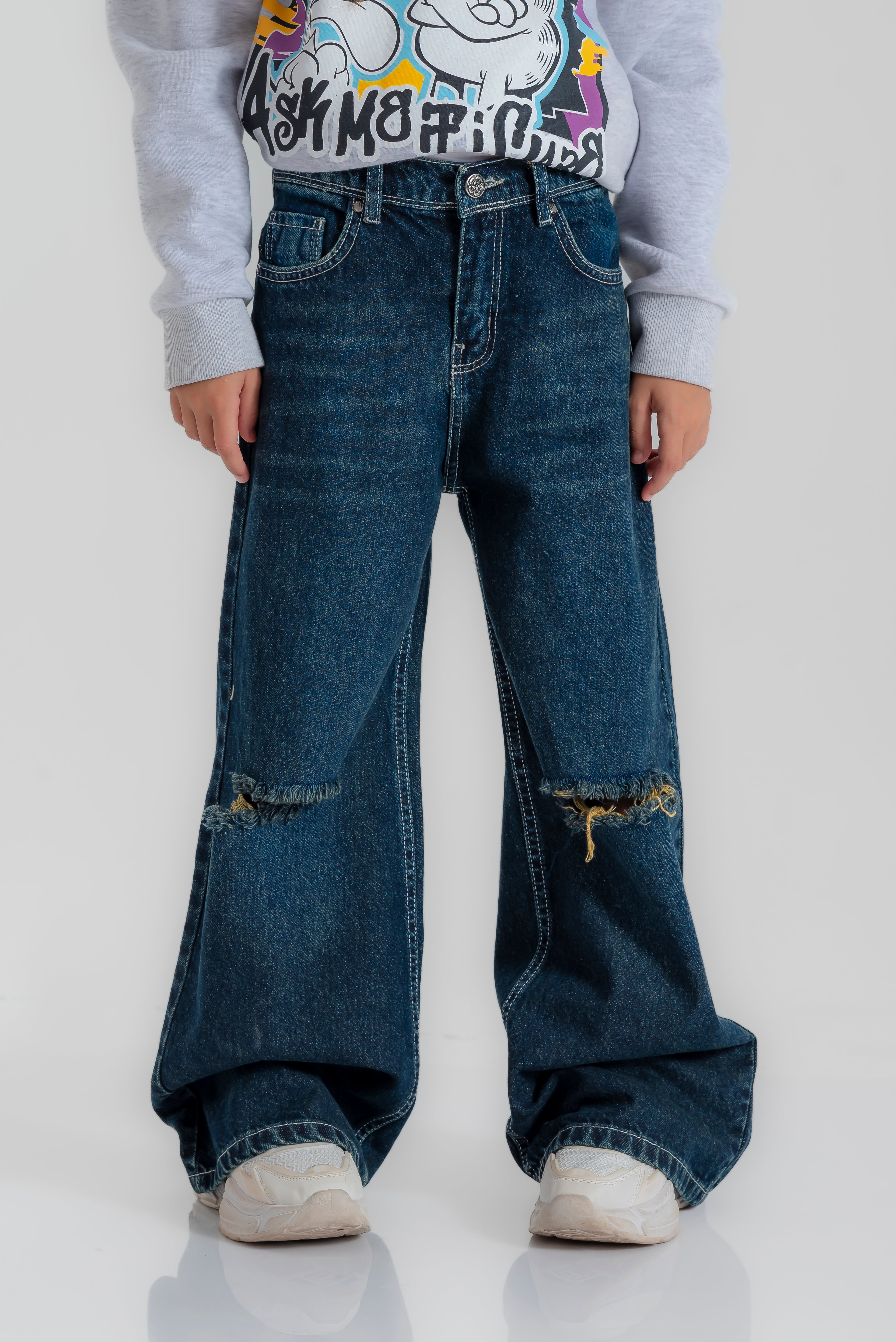 "Wide- Leg Ripped Pants "for Girls