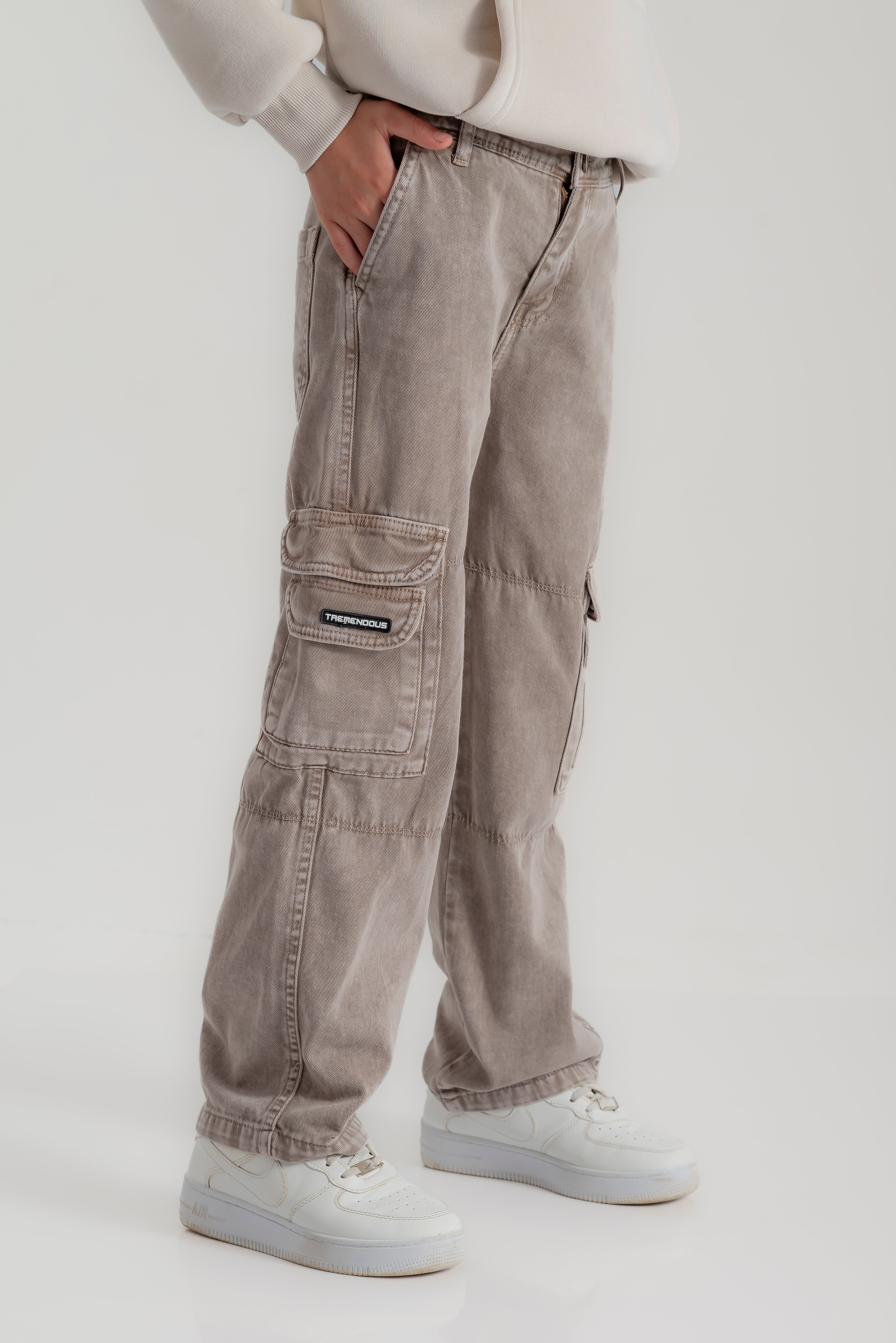 "Plain Wide cargo pants " for boys