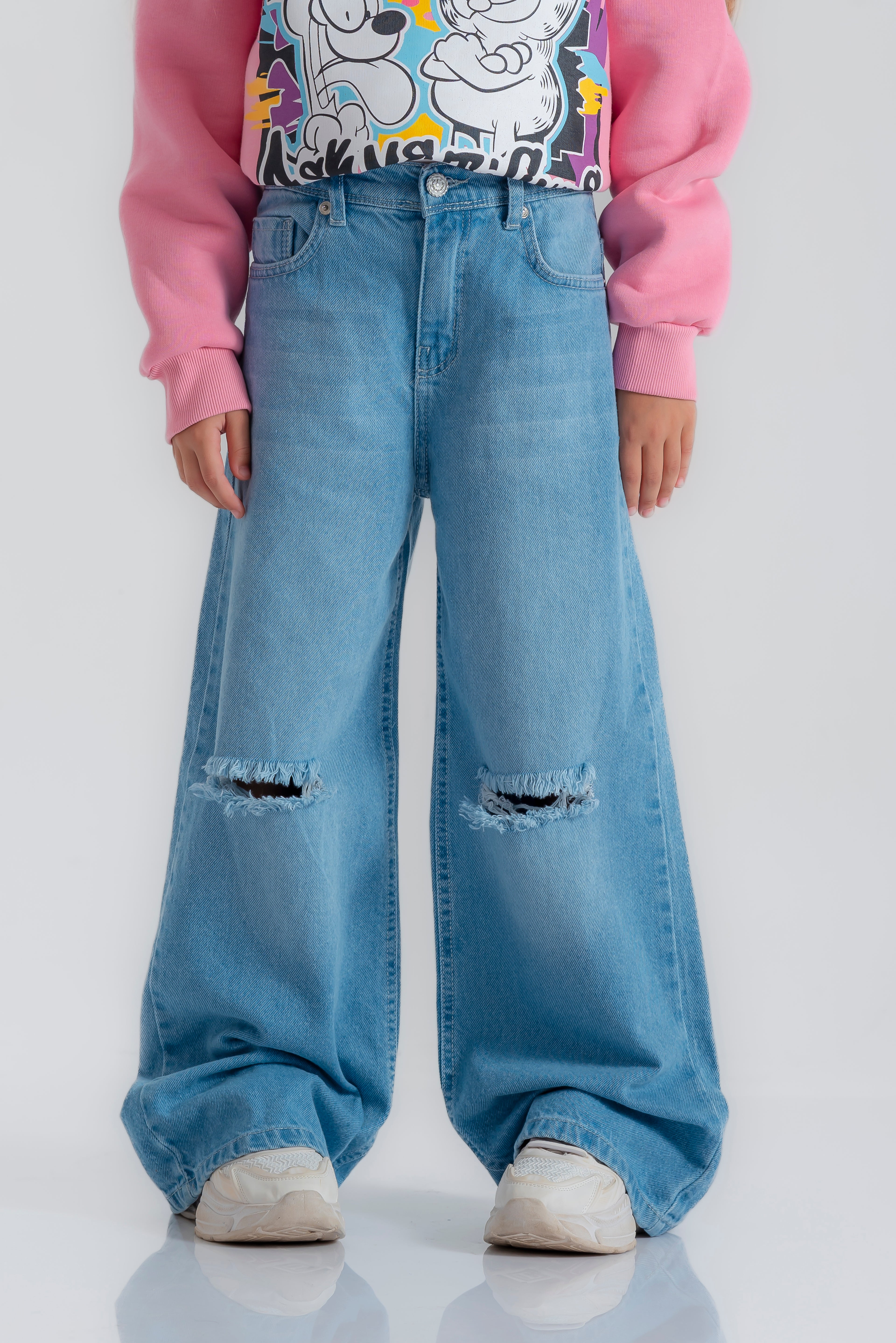 "Wide- Leg Ripped Pants "for Girls
